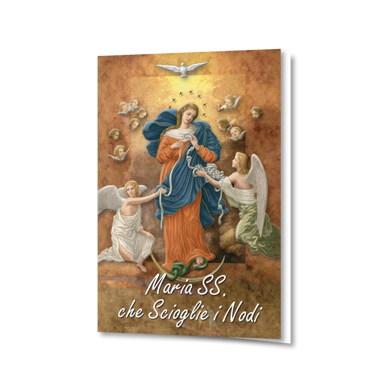 Biglietto con dettagli in oro a caldo con Maria che scioglie i nodi Biglietto con dettagli in oro a caldo con Maria che scioglie i nodi