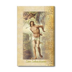Biglietto con biografia e preghiera a San Sebastiano