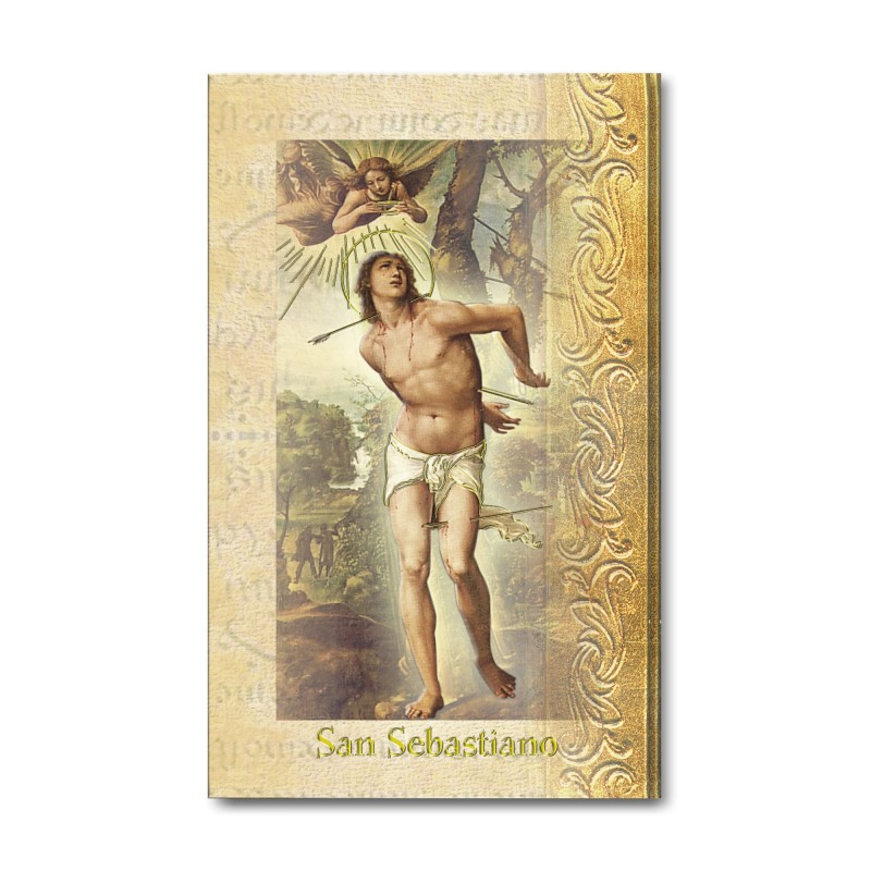 Biglietto con biografia e preghiera a San Sebastiano Biglietto con biografia e preghiera a San Sebastiano