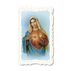 Santino del Cuore Immacolato di Maria. Stampato in carta pregiata con oro a caldo e preghiera a retro