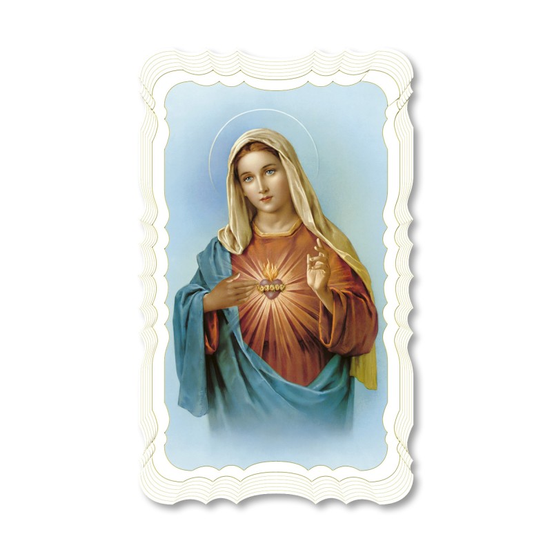 Santino del Cuore Immacolato di Maria. Stampato in carta pregiata con oro a caldo e preghiera a retro Santino del Cuore Immacolato di Maria. Stampato in carta pregiata con oro a caldo e preghiera a retro