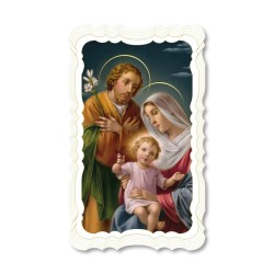 Santino della Sacra Famiglia. Stampato in carta pregiata con oro a caldo e preghiera a retro