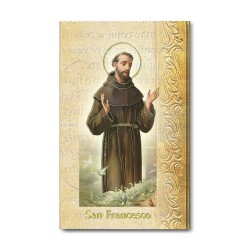 Biglietto con biografia e preghiera a San Francesco