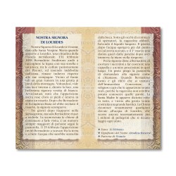 Biglietto con biografia e preghiera alla Madonna di Lourdes