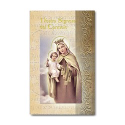 Biglietto con biografia e preghiera alla Madonna del Carmelo