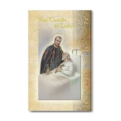 Biglietto con biografia e preghiera a San Camillo de Lellis