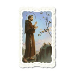 Santino di San Francesco d'Assisi. Stampato in carta pregiata con oro a caldo e preghiera a retro