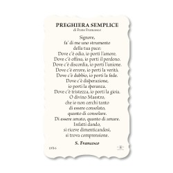 Santino di San Francesco d'Assisi. Stampato in carta pregiata con oro a caldo e preghiera a retro