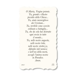 Santino di Maria Ausiliatrice. Stampato in carta pregiata con oro a caldo e preghiera a retro
