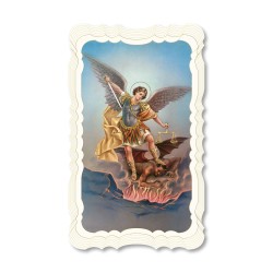 Santino di San Michele Arcangelo. Stampato in carta pregiata con oro a caldo e preghiera a retro