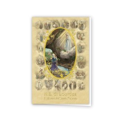 Biglietto della Madonna di Lourdes con i 20 Misteri del Rosario