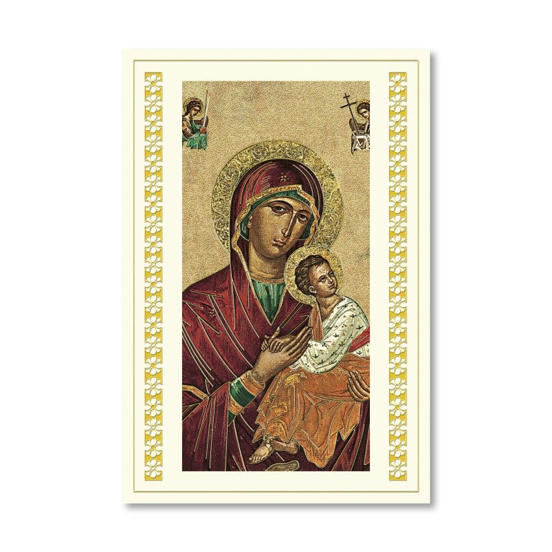 Biglietto in carta telata con applicazione dell'immaginetta dell'Icona della Madonna del Perpetuo Soccorso Biglietto in carta telata con applicazione dell'immaginetta dell'Icona della Madonna del Perpetuo Soccorso