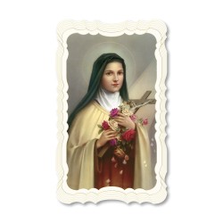 Santino di Santa Teresa del Bambin Gesù. Stampato in carta pregiata con oro a caldo e preghiera a retro
