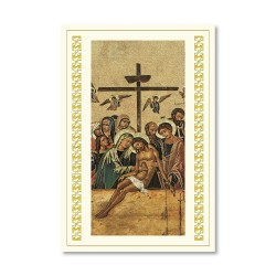 Biglietto in carta telata con applicazione dell'immaginetta dell'Icona della Deposizione di Cristo