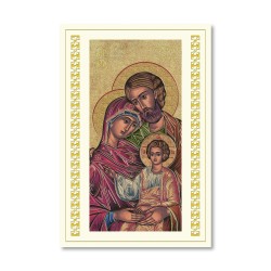 Biglietto in carta telata con applicazione dell'immaginetta dell'Icona della Sacra Famiglia