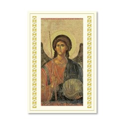 Biglietto in carta telata con applicazione dell'immaginetta dell'Icona dell'Arcangelo Gabriele