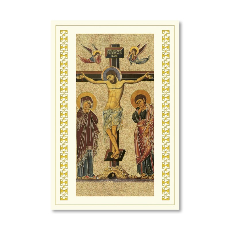 Biglietto in carta telata con applicazione dell'immaginetta dell'Icona della Crocefissione Biglietto in carta telata con applicazione dell'immaginetta dell'Icona della Crocefissione