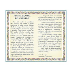 Biglietto con medaglia e preghiera Madonna del Carmelo