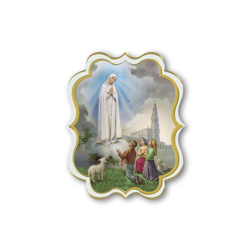 Cartoncini adesivi sagomati con cornice in oro a caldo della Madonna di Fatima Cartoncini adesivi sagomati con cornice in oro a caldo della Madonna di Fatima