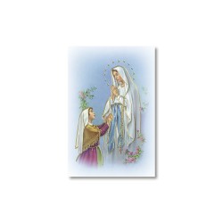 Santino Mignon Madonna di Lourdes con Bernadette con oro a caldo