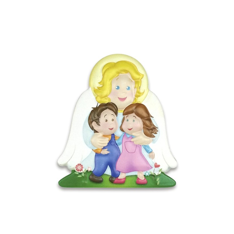 Statuetta magnetica per bambini dell'Angelo Custode in resina porcellanata