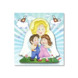 Statuetta magnetica per bambini dell'Angelo Custode in resina porcellanata