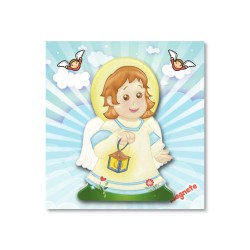 Statuetta magnetica per bambini dell'Angelo con lanterna in resina porcellanata