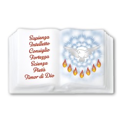 Magnete in resina porcellanata a forma di libro con simboli eucaristici della Cresima doni,Spirito Santo