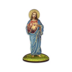 Statuetta bidimensionale del Sacro Cuore di Gesù con preghiera e biografia