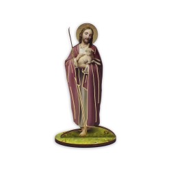Statuetta bidimensionale di Gesù Buon Pastore con preghiera e biografia