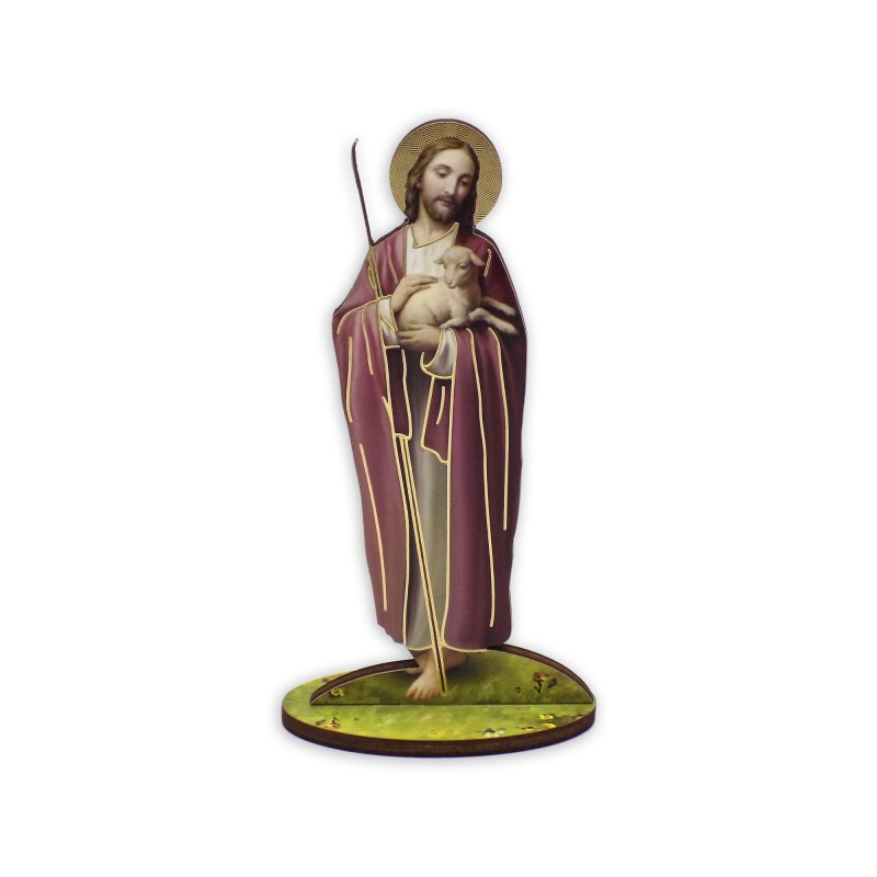 Statuetta bidimensionale di Gesù Buon Pastore con preghiera e biografia Statuetta bidimensionale di Gesù Buon Pastore con preghiera e biografia