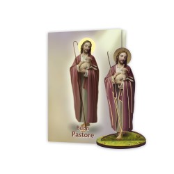 Statuetta bidimensionale di Gesù Buon Pastore con preghiera e biografia