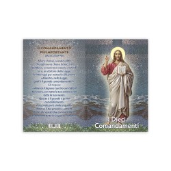 Statuetta bidimensionale di Gesù e i Dieci Comandamenti con preghiera e biografia