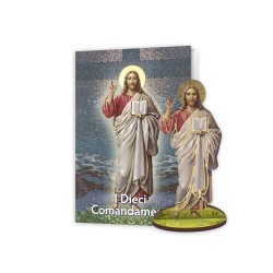 Statuetta bidimensionale di Gesù e i Dieci Comandamenti con preghiera e biografia