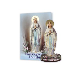 Statuetta bidimensionale della Madonna di Lourdes con preghiera e biografia