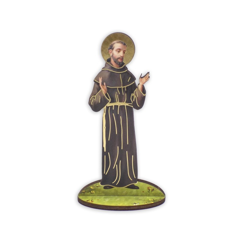 Statuetta bidimensionale di San Francesco d'Assisi con preghiera e biografia Statuetta bidimensionale di San Francesco d'Assisi con preghiera e biografia
