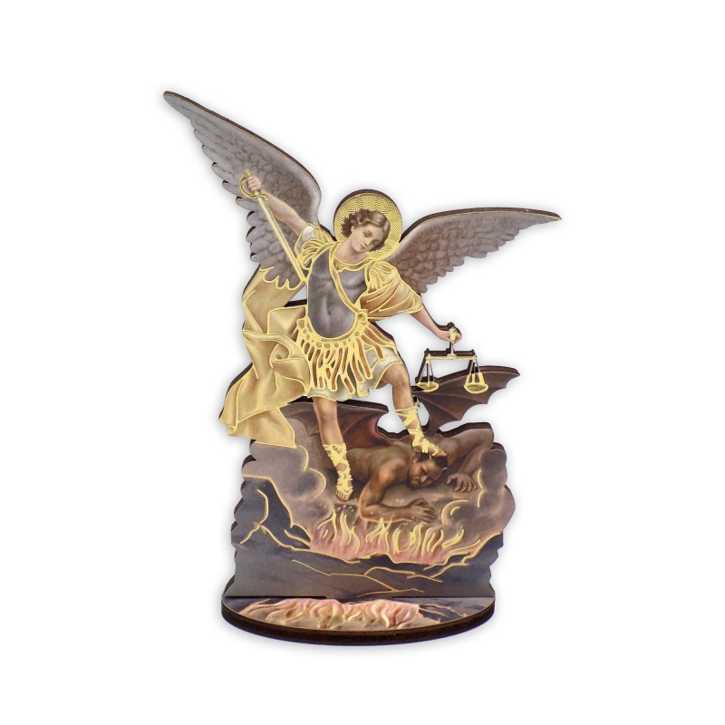Statuetta bidimensionale di San Michele con preghiera e biografia Statuetta bidimensionale di San Michele con preghiera e biografia