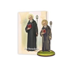 Statuetta bidimensionale di San Benedetto con preghiera e biografia