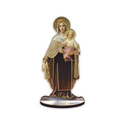 Statuetta bidimensionale della Madonna del Carmelo con preghiera e biografia