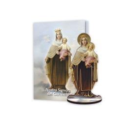 Statuetta bidimensionale della Madonna del Carmelo con preghiera e biografia