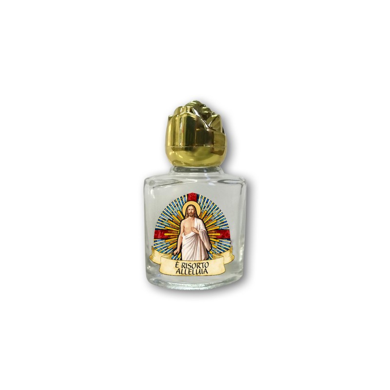 Bottiglietta da 10 ml in vetro con tappo dorato per Acqua Santa Gesù Risorto Bottiglietta da 10 ml in vetro con tappo dorato per Acqua Santa Gesù Risorto