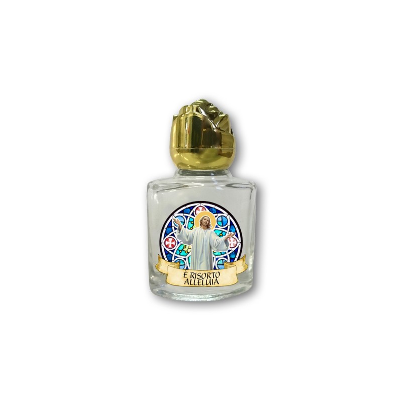 Bottiglietta da 10 ml in vetro con tappo dorato per Acqua Santa Gesù Risorto Bottiglietta da 10 ml in vetro con tappo dorato per Acqua Santa Gesù Risorto