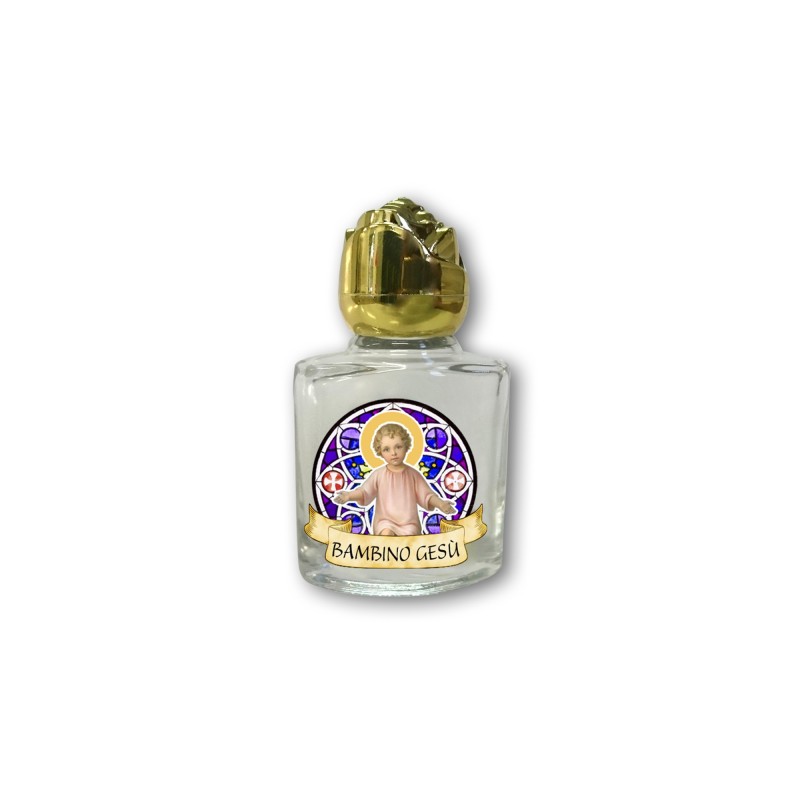 Bottiglietta da 10 ml in vetro con tappo dorato per Acqua Santa Bambino Gesù Bottiglietta da 10 ml in vetro con tappo dorato per Acqua Santa Bambino Gesù