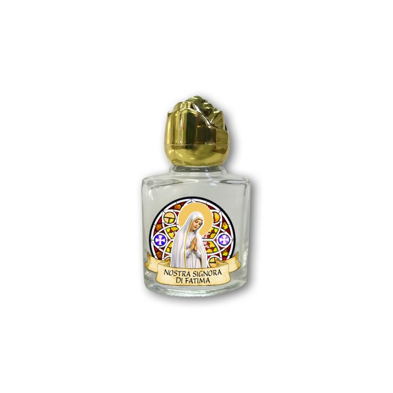 Bottiglietta da 10 ml in vetro con tappo dorato per Acqua Santa Madonna di Fatima Bottiglietta da 10 ml in vetro con tappo dorato per Acqua Santa Madonna di Fatima