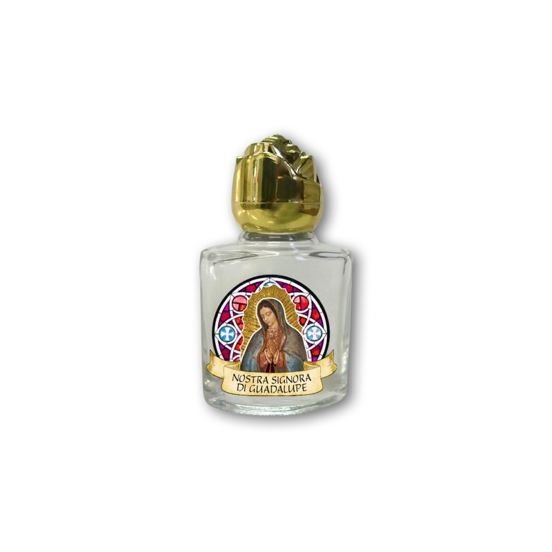 Bottiglietta da 10 ml in vetro con tappo dorato per Acqua Santa Madonna di Guadalupe Bottiglietta da 10 ml in vetro con tappo dorato per Acqua Santa Madonna di Guadalupe