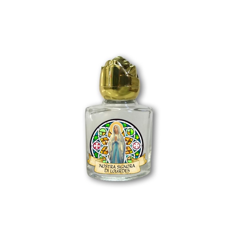 Bottiglietta da 10 ml in vetro con tappo dorato per Acqua Santa Madonna di Lourdes Bottiglietta da 10 ml in vetro con tappo dorato per Acqua Santa Madonna di Lourdes