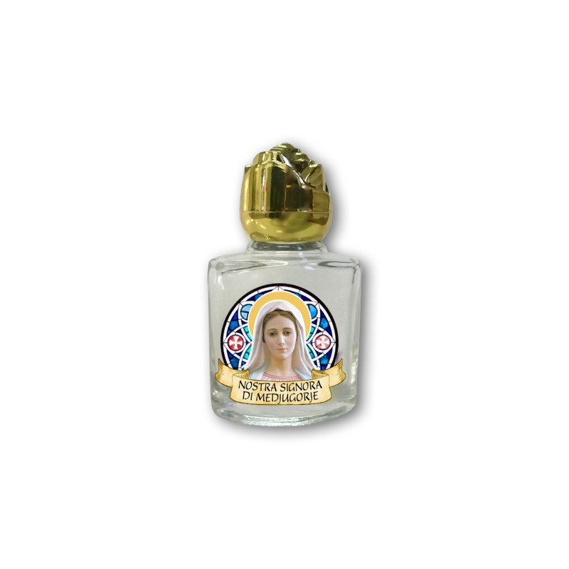 Bottiglietta da 10 ml in vetro con tappo dorato per Acqua Santa Madonna di Medjugorje