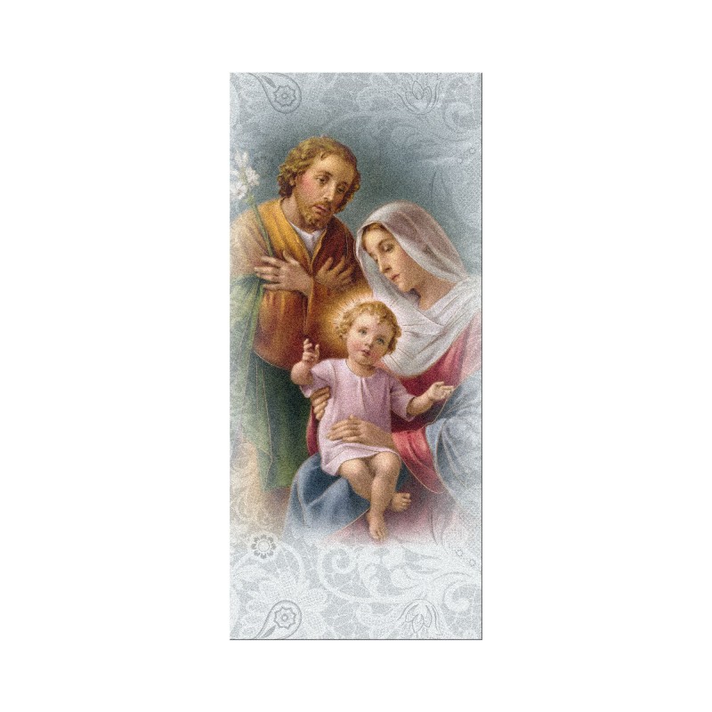 Segnalibro in pregiato cartoncino perlato della Sacra Famiglia con preghiera a retro