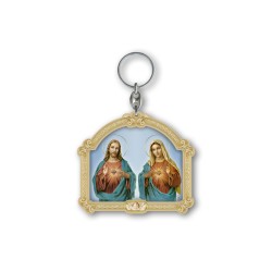 Portachiavi in legno del Sacro Cuore di Gesù e Cuore Immacolato di Maria