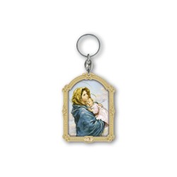 Portachiavi in legno della Madonna con bambino